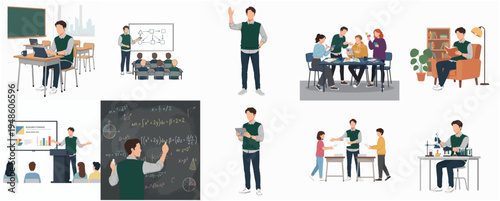 Flat Design Set of Various Teaching and Learning Activities Illustration