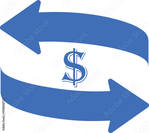 Blue circular currency flow arrows with dollar symbol