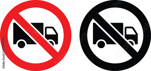 Red and black traffic restriction symbols prohibiting large trucks in both directions prohibition