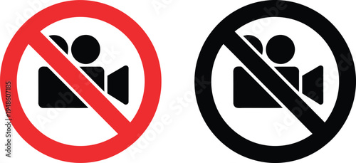 Prohibited recording symbols with camera on red and black circles prohibition
