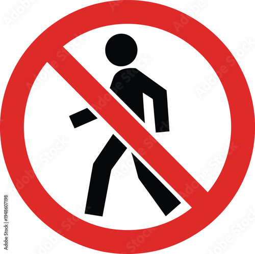 Red circular prohibition sign blocking pedestrian movement circle silhouette