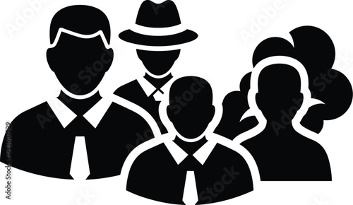 Business team silhouette, professional group, teamwork concept, corporate collaboration, office staff, leadership illustration, organization chart, social network, business people, group unity