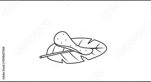Hand-drawn illustration of a stylized chicken drumstick on a leaf with a stick