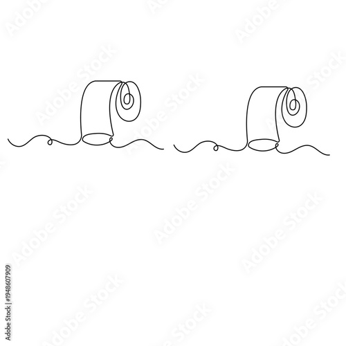 Continuous line drawing of a toilet paper roll on a white background
