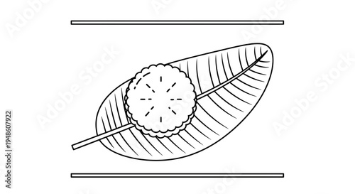 Hand-drawn illustration of a traditional Indian sweet served on a banana leaf