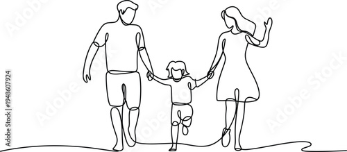 Minimalist family continuous line drawing, elegant parent child art flat vector