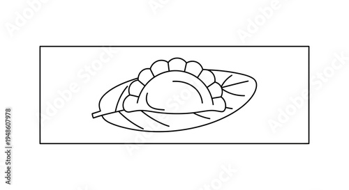 Handmade Dumpling on Leaf, Traditional Asian Food, Vector Illustration
