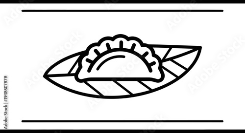 Handmade Dumpling on a Leaf Icon, Asian Food, Traditional Cuisine, Simple Vector Art