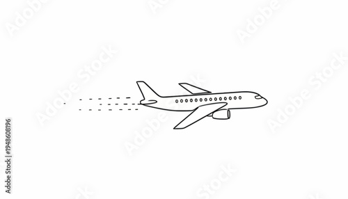 Hand-drawn airplane flying with motion lines, simple sketch on white background.