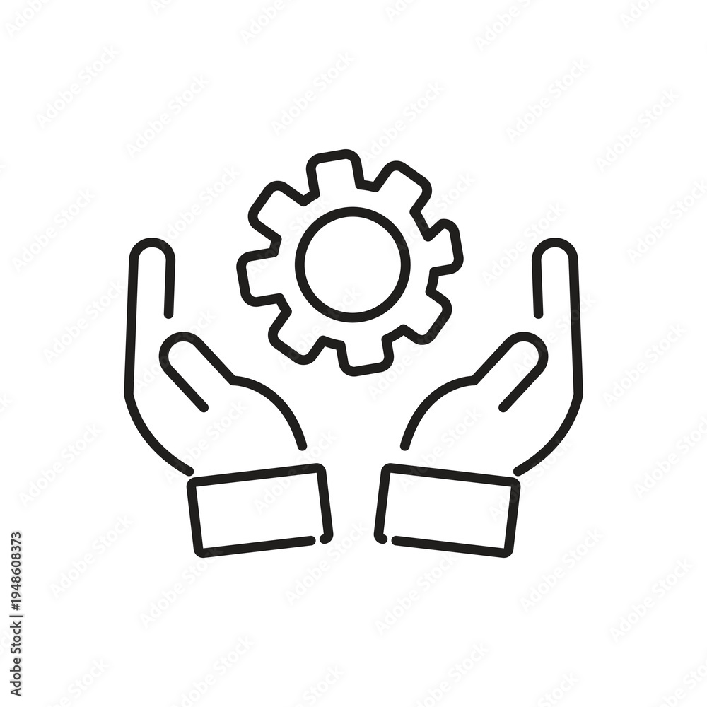 Obraz premium Gear in Hand Icon , Technical Support Service Symbol Vector,Technical Maintenance Icon, Gear in Hand Support Symbol,System Maintenance Icon , Gear Support Hand Symbol..eps