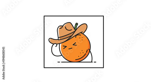 Funny Orange Character Wearing Cowboy Hat, Cartoon Style