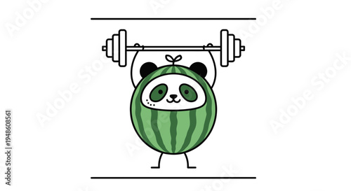 Funny Panda Watermelon Character Lifting Weights, Healthy Lifestyle, Fitness Concept