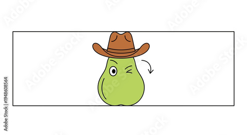 Funny Pear Character Wearing Cowboy Hat Winking, Cartoon Style