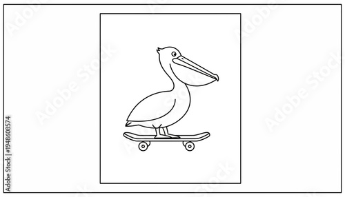 Funny Pelican Riding Skateboard Coloring Page