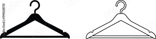 Clothes Hanger Silhouette and Outline Icon Set Vector