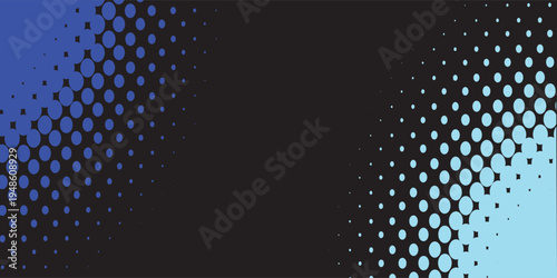 Dark blue vector banner with circles, spheres. Abstract spots. Background of Art bubbles in halftone style with colored gradient.