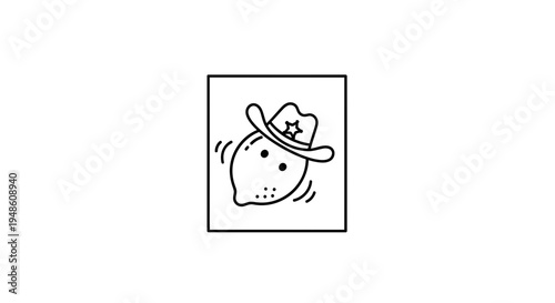 Funny cartoon lemon wearing a cowboy hat, sheriff badge, and smiling, isolated on white background