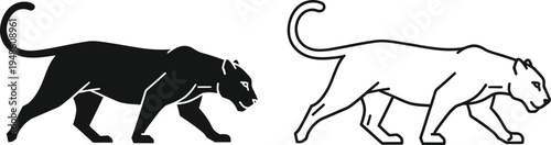 Panther Silhouette and Outline Vector Icon Set Vector