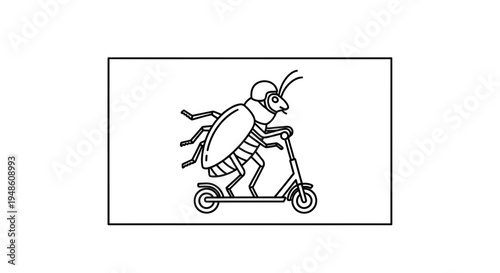 Funny Cockroach Riding Electric Scooter, Cartoon Style