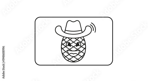 Funny Cowboy Pineapple Character Waving Hat, Cartoon Style