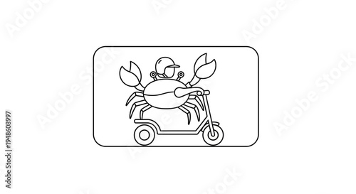 Funny crab wearing helmet riding an electric scooter, cartoon style