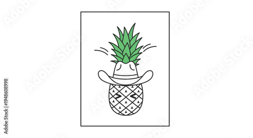 Funny Cowboy Pineapple Character Wearing a Hat, Cartoon Style