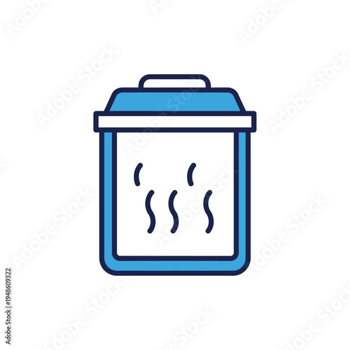 Blue trash can with wavy lines inside illustration.