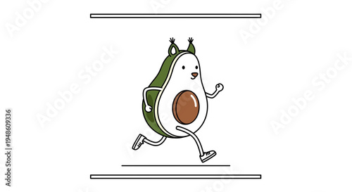 Funny Avocado Squirrel Character Running Fast, Healthy Food Concept