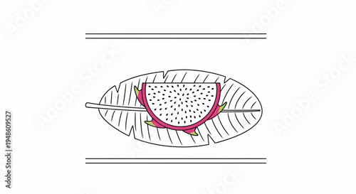 Exotic Dragon Fruit Slice on Banana Leaf, Tropical Food Illustration