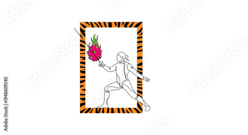 Fencer with Dragon Fruit Sword and Tiger Frame