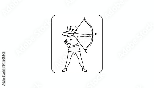 Female Archer Silhouette Icon, Woman Shooting Bow and Arrow, Sport and Hobby Symbol