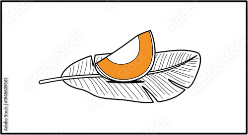 Fresh Cantaloupe Slice on Banana Leaf: Tropical Fruit and Nature Illustration