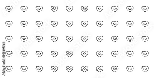 Heart emoticons icon set. Vector heart emoji collection. Featuring love, emotion, affection, romance, cute, expressive, symbol and more. Editable stroke.