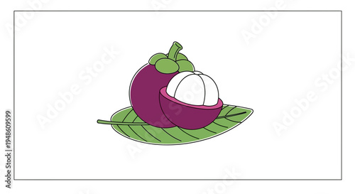Fresh Mangosteen Fruit on Green Leaf, Tropical Exotic Food, Healthy Eating, White Background