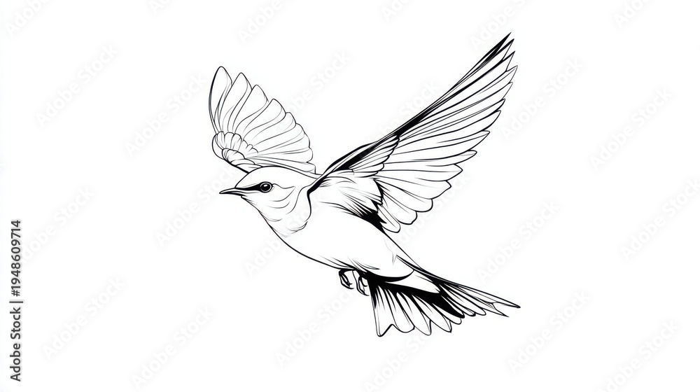 Obraz premium Elegant Bird Illustration in Flight with Open Wings and Graceful Lines