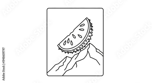 Durian Fruit Slice Perched on Mountain Peak - Exotic Food Adventure Concept