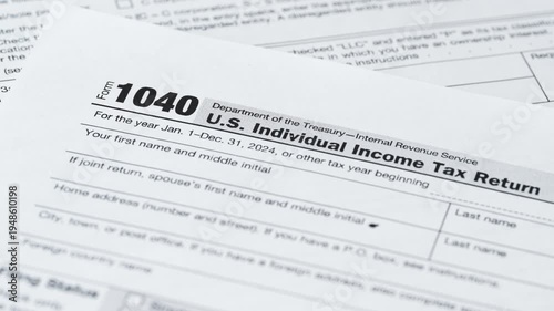 1040 Tax Form, Federal Income Tax Return, Individual Filing Document, Paper Close-Up