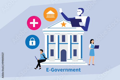 E-Government Concept with AI and Digital Public Services 2d flat vector illustration