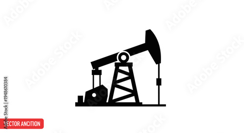 Oil Pump Jack Silhouette Icon, Industrial Equipment for Petroleum Extraction, Black and White Vector