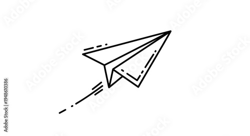 Origami Paper Airplane Flying Fast with Motion Lines - Minimalist Line Art