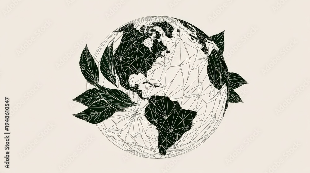 Obraz premium Earth Outline with Leaf Elements and Geometric Design