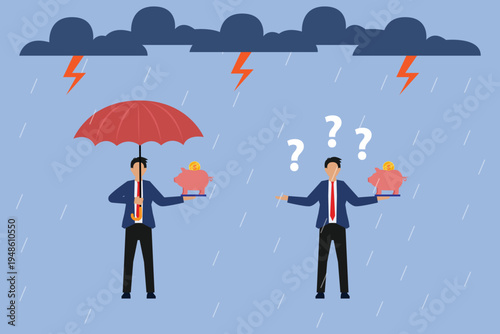 Business Financial Security vs Uncertainty Concept 2d flat vector illustration