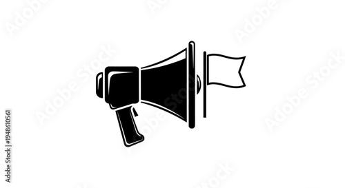 Megaphone with a white flag, symbol of announcement, protest, or surrender