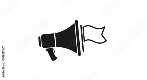 Megaphone with a flag icon, symbol of announcement, promotion, and communication