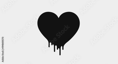 Melting Black Heart Icon Dripping Paint, Symbol of Love Loss, Sadness, Broken Heart