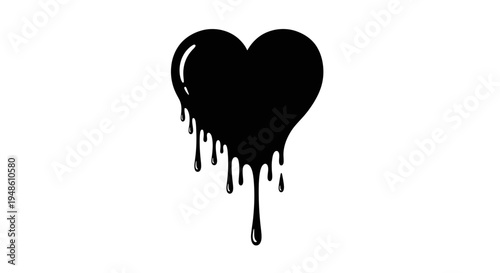 Melting Black Heart Dripping Liquid Symbol of Sadness and Love Loss