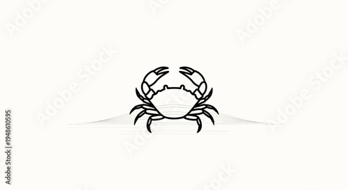 Minimalist Black and White Crab Line Art on Abstract Background