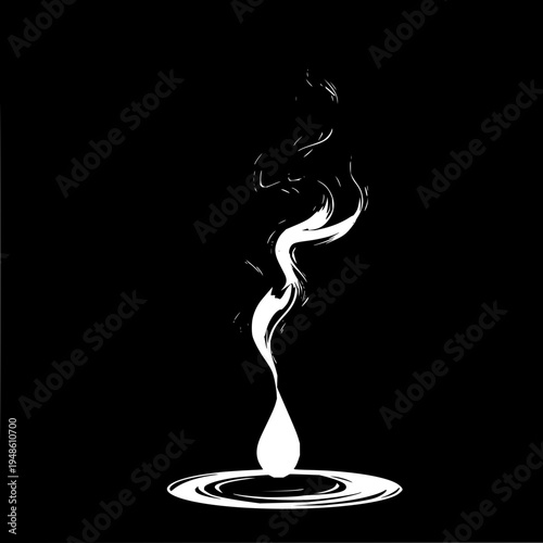 Stylized candle flame with smoke and wax on a black background illustration