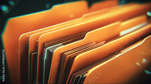 Stacked file folders in office archive representing document management, organization, and business workflow.
