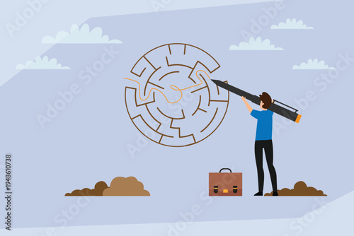 Business Professional Solving a Maze 2d flat vector illustration
